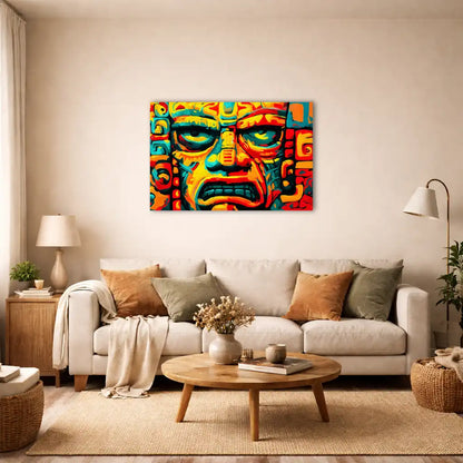 Moderne Mexikanische Kunst – Totemgesicht – Leinwand