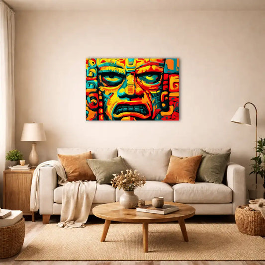 Toile Art Mexicain Moderne – Visage Totémique