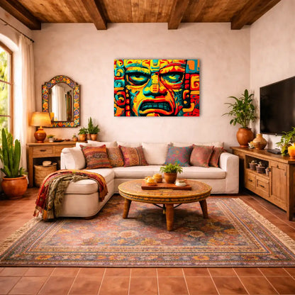 Moderne Mexikanische Kunst – Totemgesicht – Leinwand