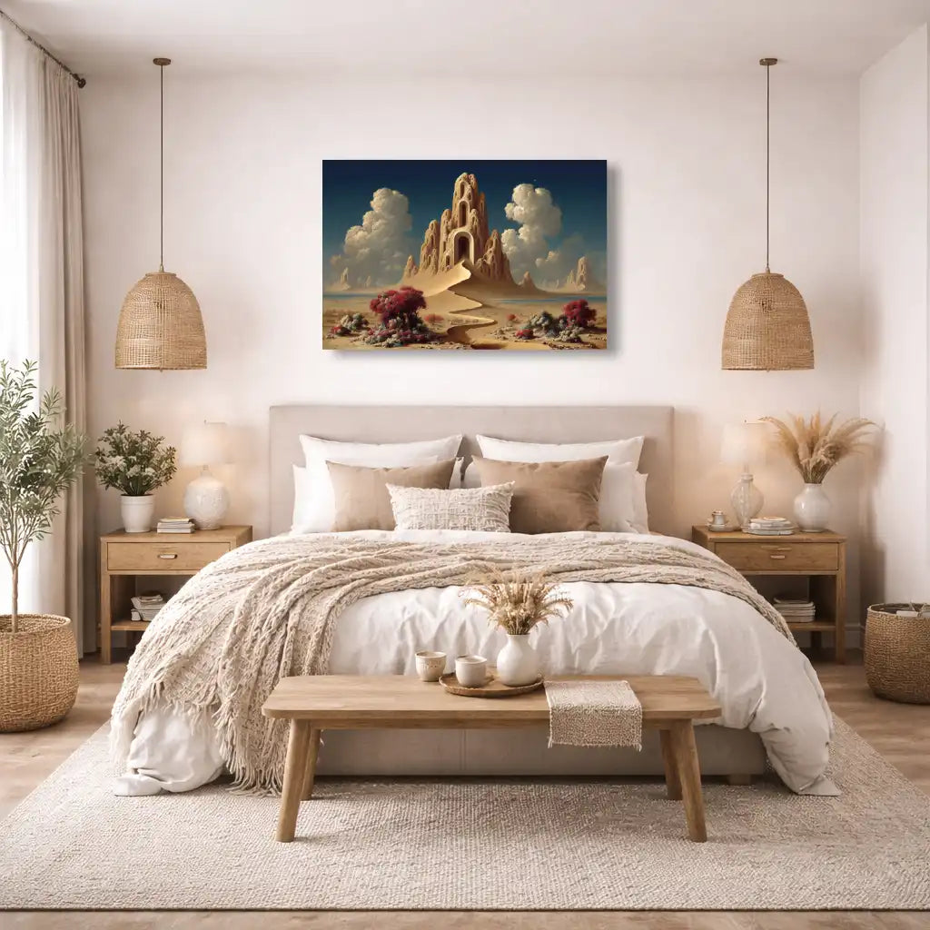 Surrealist Wall Art – Organic Temple Among the Dunes