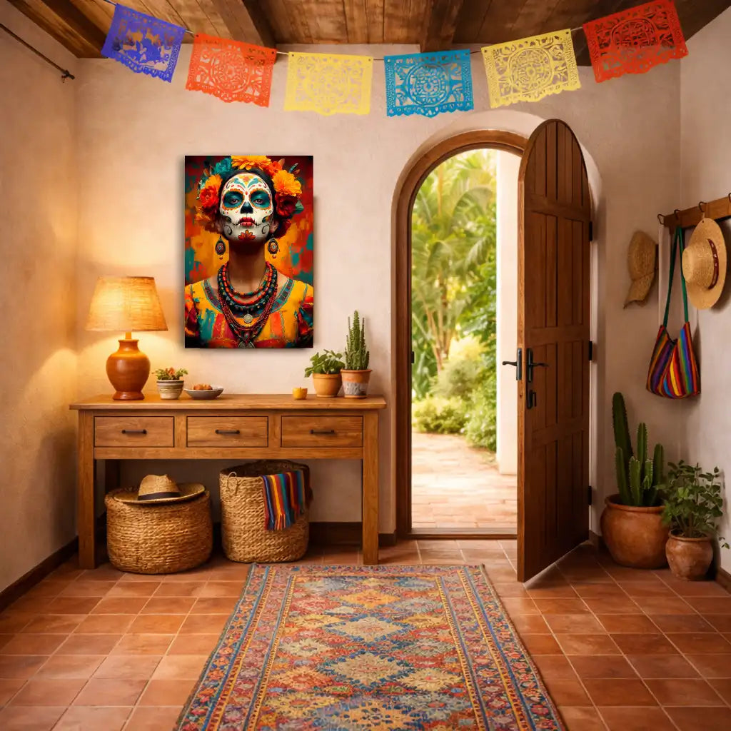 Mexikanischer Frauen-Totenkopf – Heilige Weiblichkeit – Leinwand