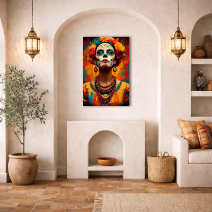 Mexikanischer Frauen-Totenkopf – Heilige Weiblichkeit – Leinwand
