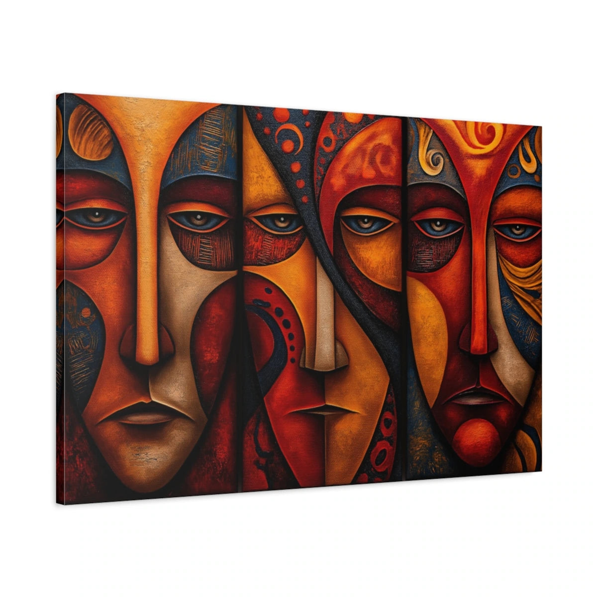 Triptyque Masque Africain Moderne - toile 3D avec bords imprimés - Art Virtuoso