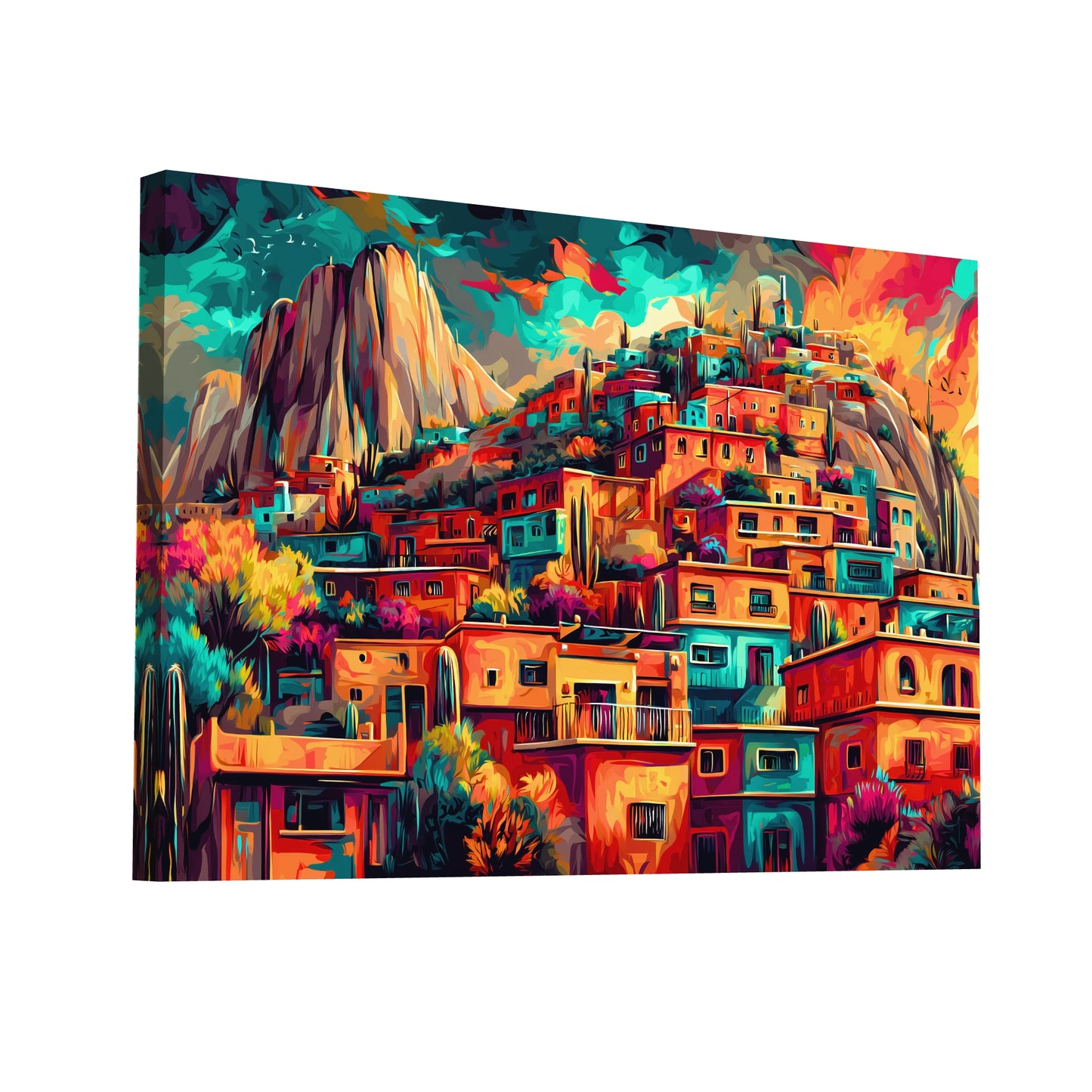 Product Hero 3D WebP Ville Colorée du Mexique - Tableau Paysage Urbain - Art Virtuoso